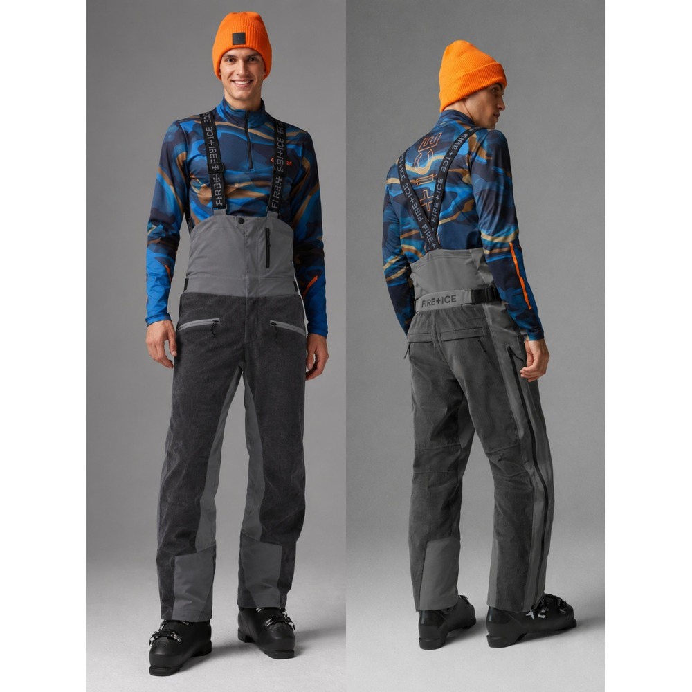 Bogner Fire + Ice Gray Geary Corduroy Ski Pants Bib Overalls Mens 34 M Winter